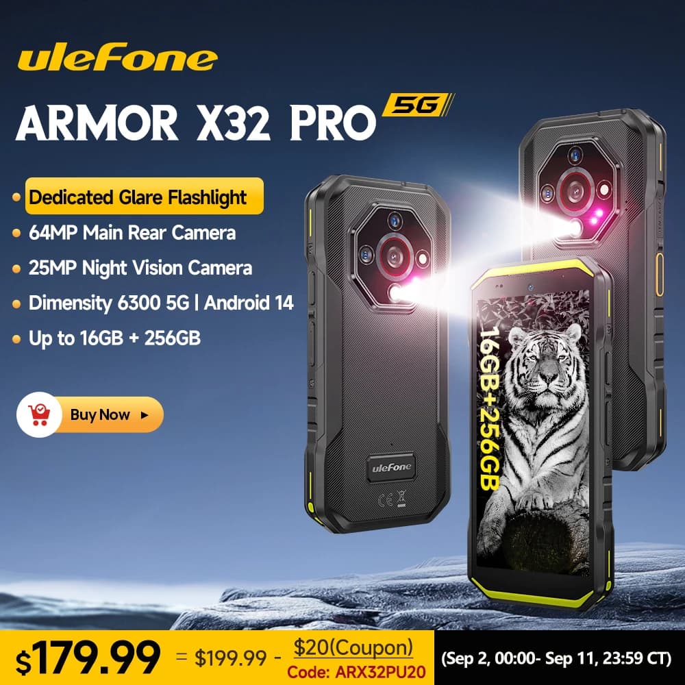 【2025 New】Ulefone Armor X32 Pro 5G Rugged Phone Smartphone Android 14 16GB RAM 256GB ROM 64MP Main Camera Dimensity 6300 NFC