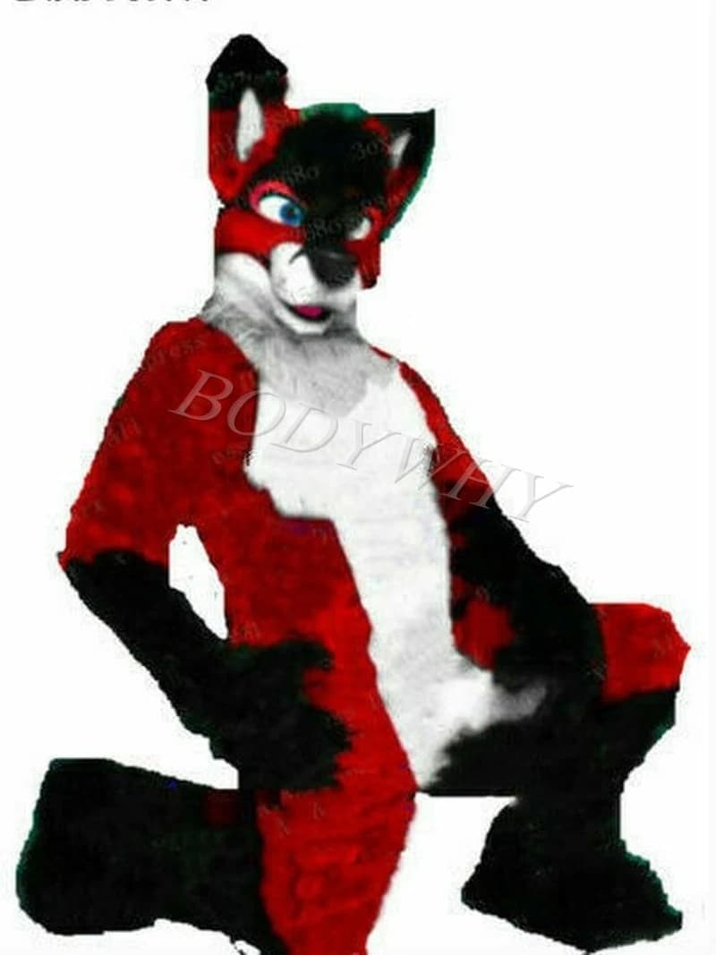 Fursuit Red Long Fur Wolf Fox Husky Dog Mascot Furry Costume Cosplay Fancy Dress Birthday Party Outfit Adult Carnival Halloween