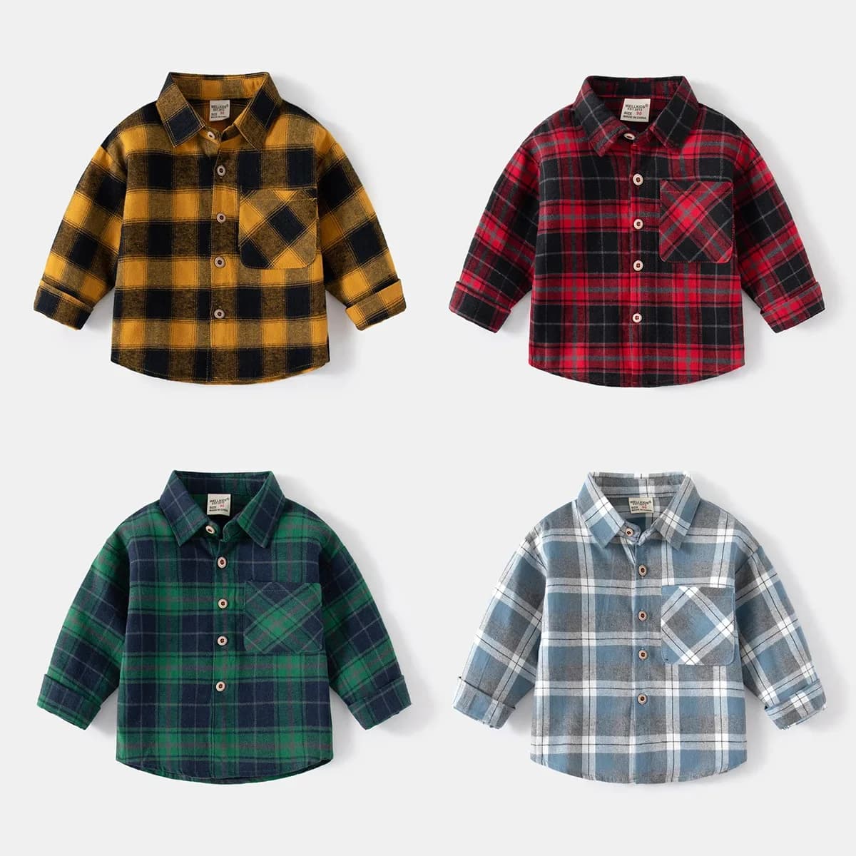 Autumn Kid Boys Solid Cotton Clothes Vintage Plaid Shirt Children Girls Long Sleeve Lapel Single Breasted Cardigan T-shirt Top