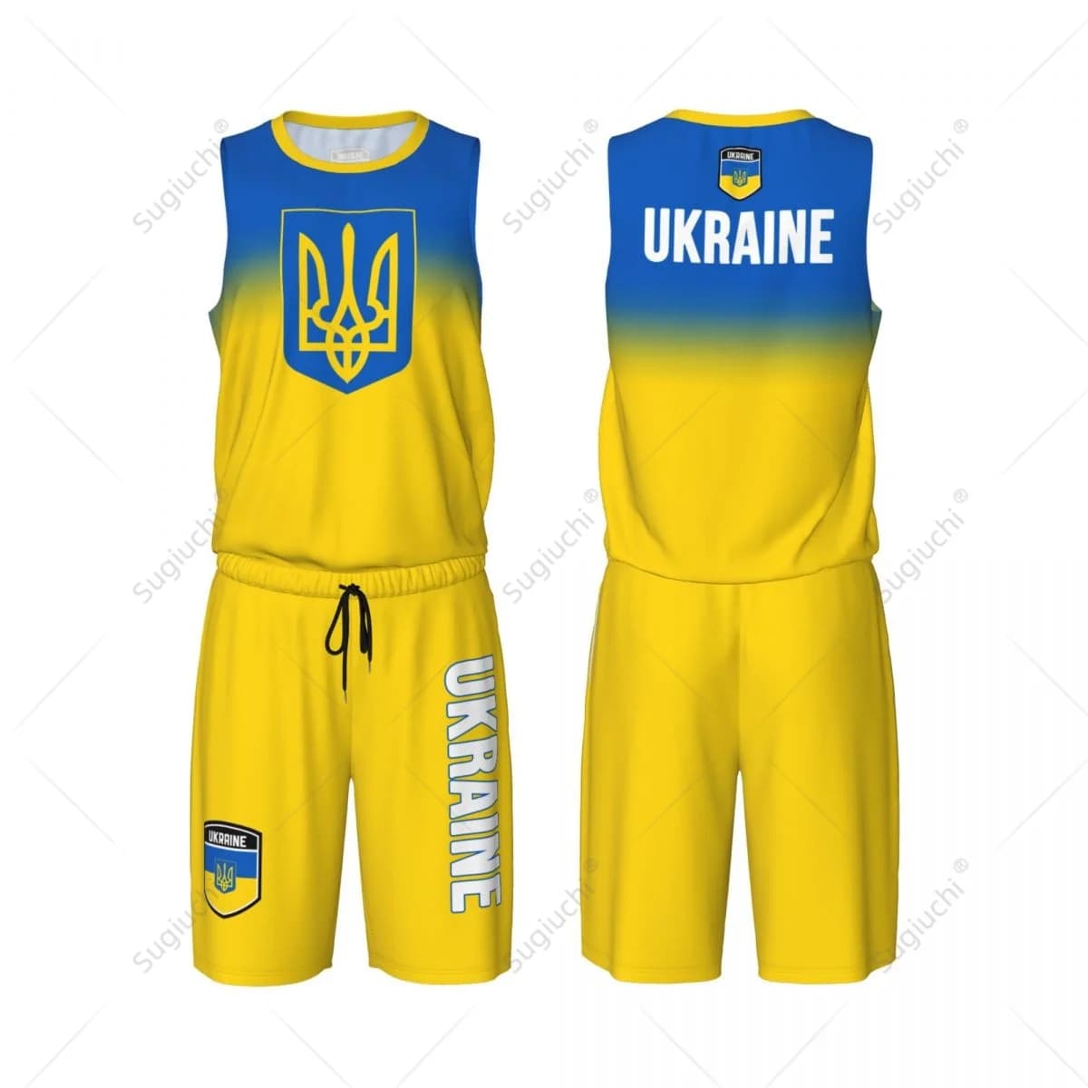 Men Ukraine Flag Basketball Jersey Set Mesh Shirt & Pants Sleeveless Exclusive Team-up Custom Name Nunber Unisex