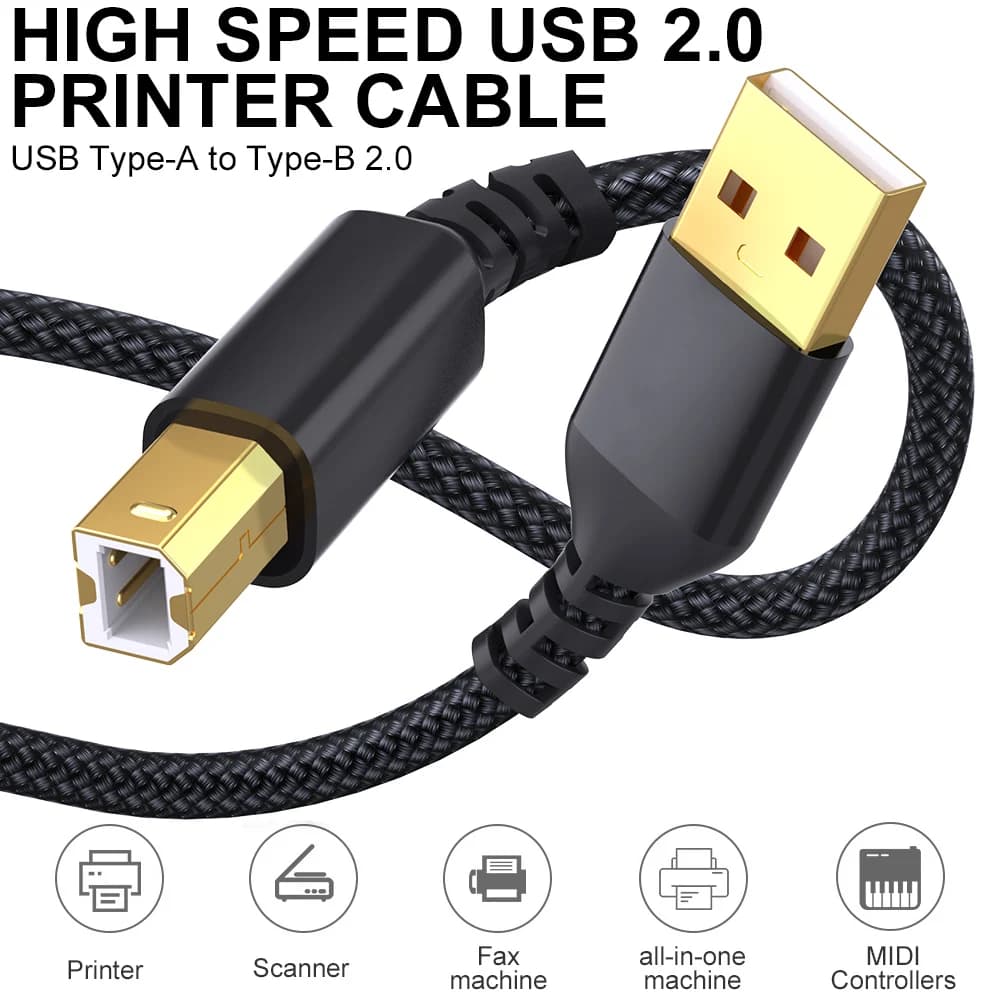 LAIHONEN USB B to USB A Printer Cable USB 2.0 Male to Male Scanner Cord High Speed Printer Cord for HP Canon Epson Dell Lexmark