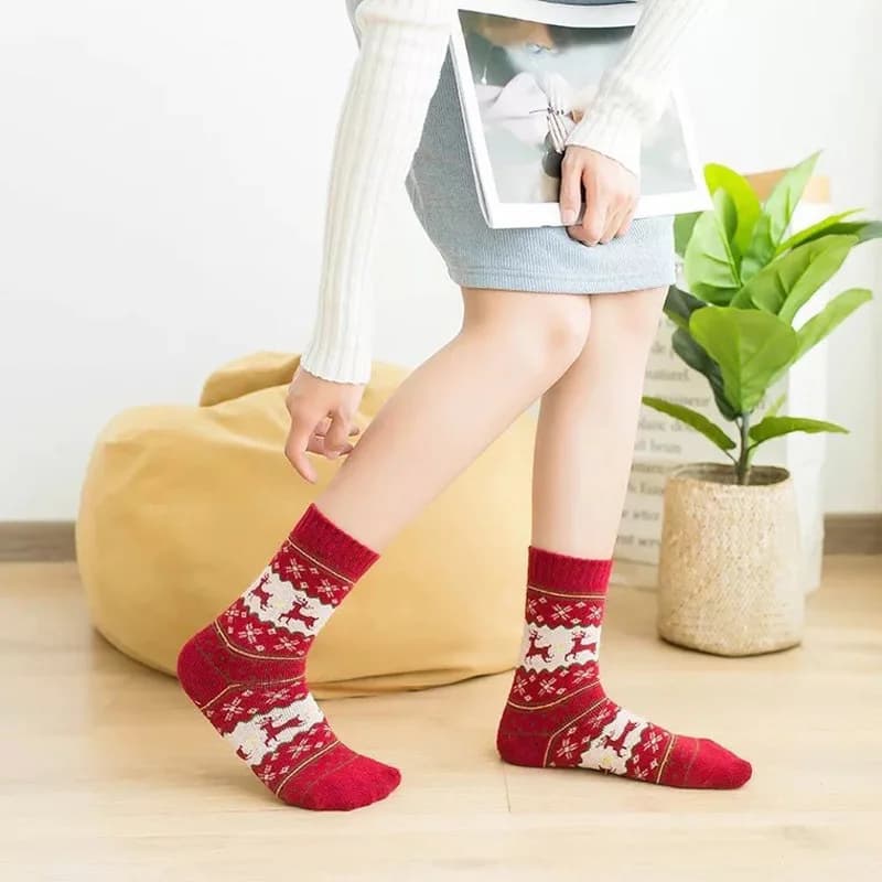 New Christmas Gift Autumn Winter Warm Thickened Cotton Rabbit Wool Socks Pure Color Middle Tube Women Cartoon Socks 5pair/lot