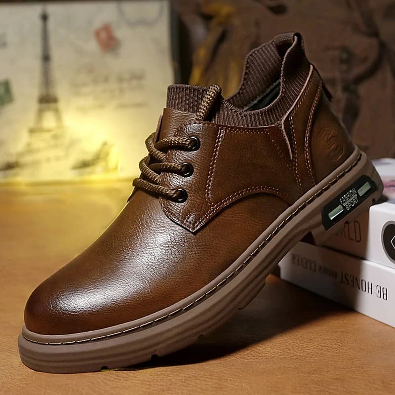 High Quality Men's Comfortable Soft Sock Mouth Casual Shoes Fashion Outdoor Retro Lace Up Thick Soled Wear-resistant Short Boots