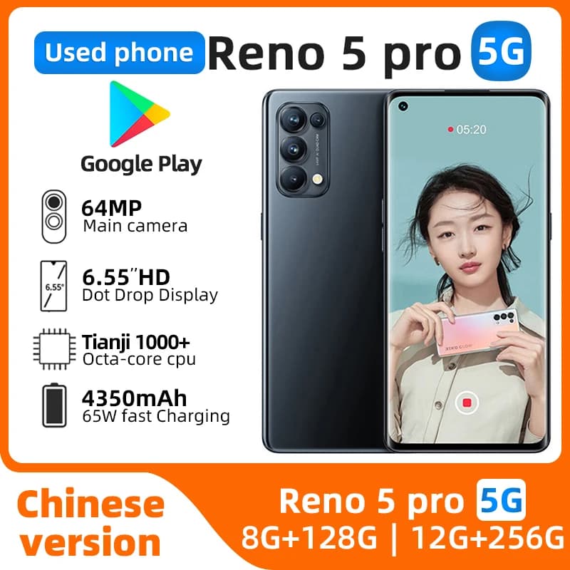 oppo Reno5 pro 5G Android 6.55 inch 12GB RAM 256GB ROM Unlocked All Colours in Good Condition Original used phone