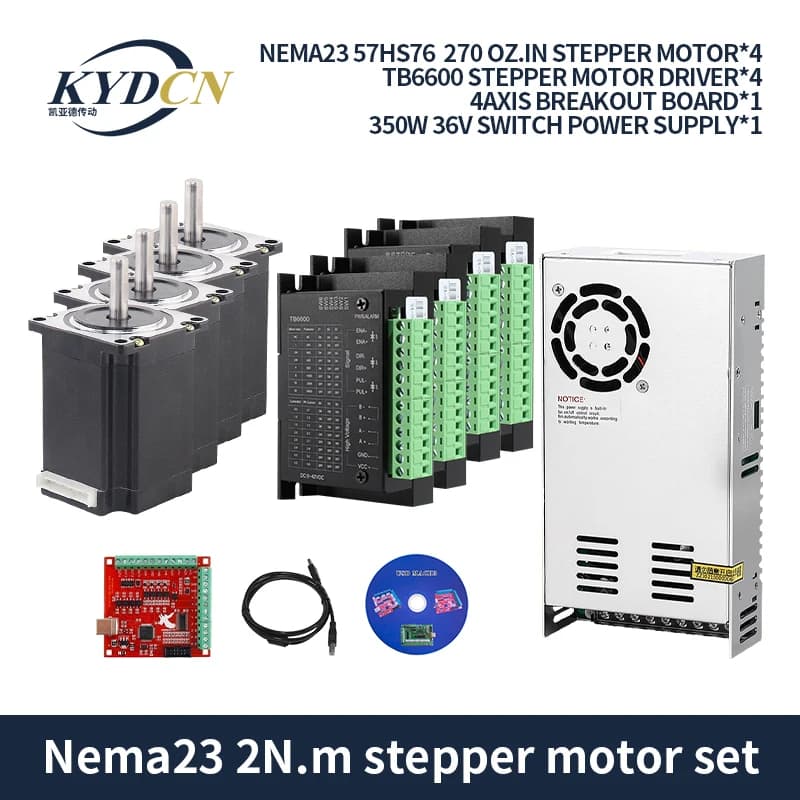 Nema23 76MM 2N. m stepper motor kit with TB6600 driver and Mach3 four axis interface board plus 350W36V power adapter
