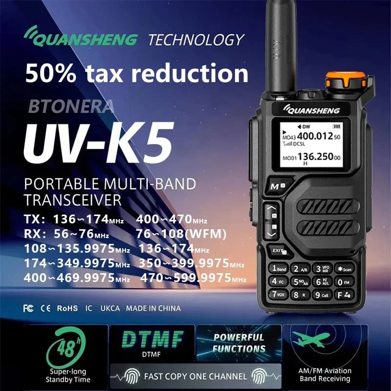 Quansheng Uv K5 Walkie Talkies De Largo Alcance 5W Air Band Two Way Radio Wireless Frequency Copy Ham Radio Camping