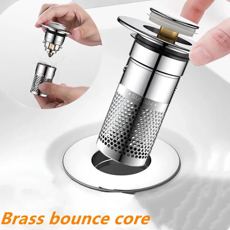 Stainless Steel Floor Drain Filter Washbasin Leak Plug Stainless Steel Odor Proof Bouncing Core Drains Hair Catcher Sink Straine