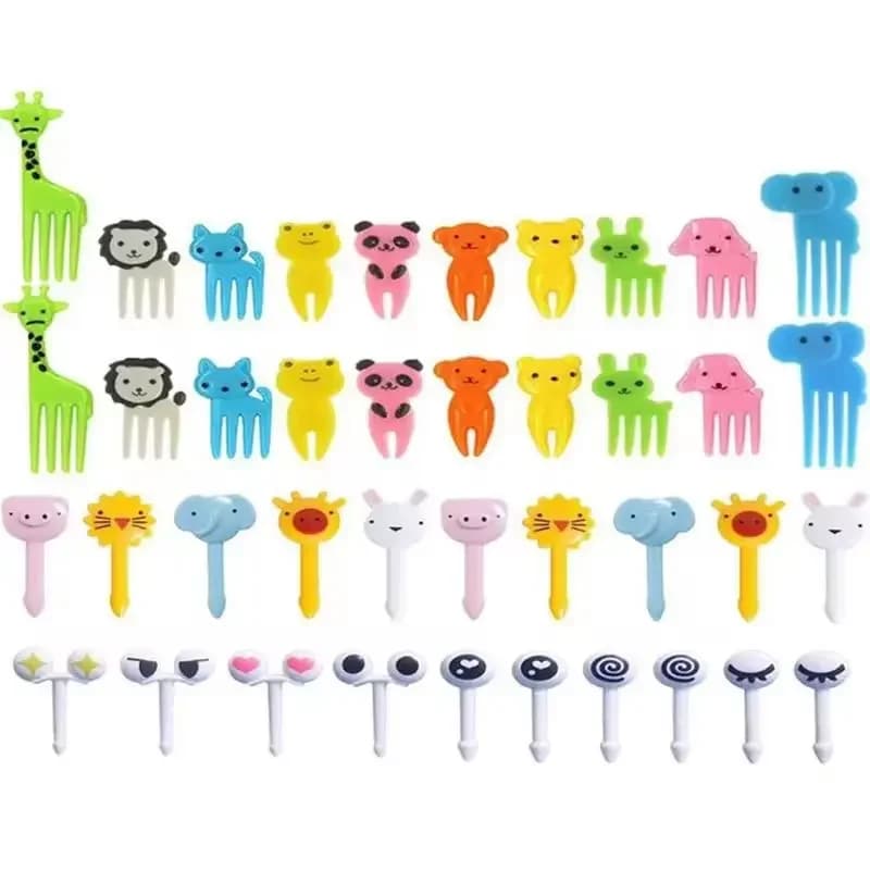 40pcs home cartoon fruit fork Creative cute plastic fruit fork set bento tag party fruit cake fork
