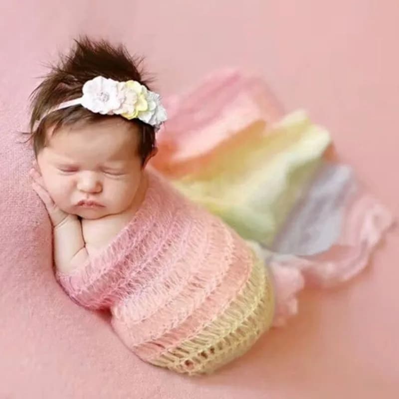 New Color Splicing Photography Blanket, Newborn Photography Clothing, Mohair Rainbow Wrap Fabric Newborn Photography Outfit