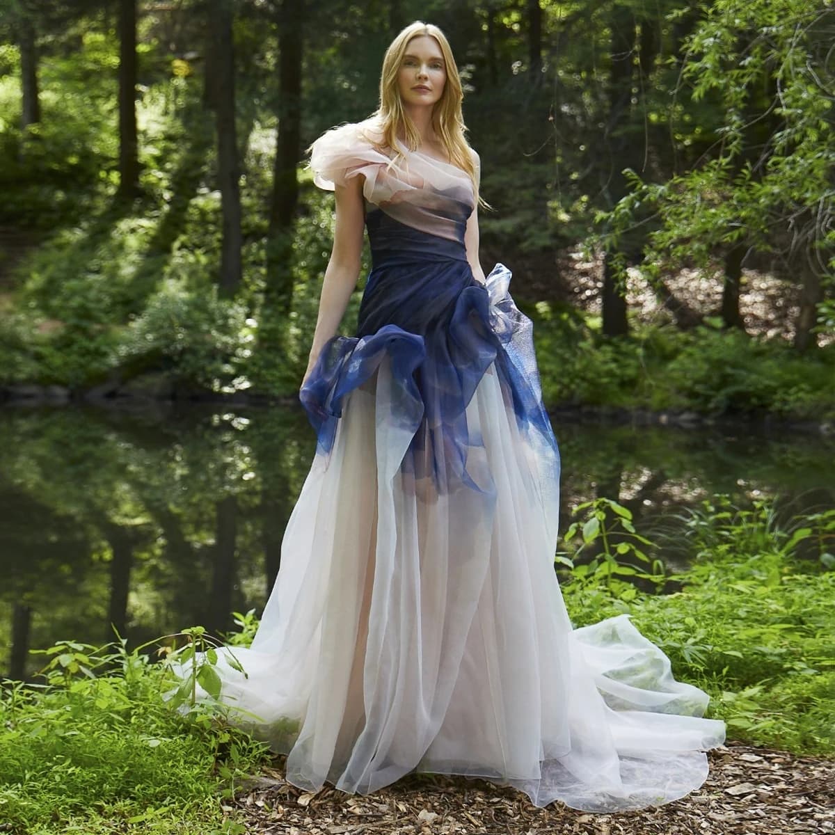 Fairy Ombre Blue Evening Dresses 2 Colors Ruffled One Shoulder Long Prom Dress 2024 Pleated Tulle Formal Gown فساتين السهرة