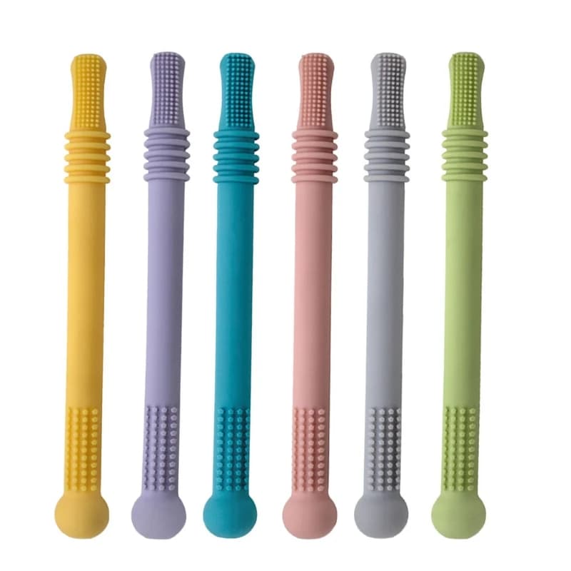 77HD Straw Teether Children's Toy Soft Silicone Hollow Molar Stick Non-toxic Durable