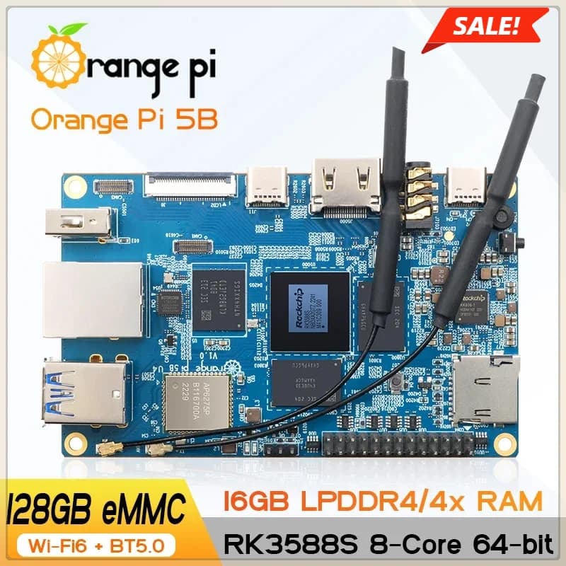 Orange Pi 5B 16GB RAM 128GB EMMC 64-bit Rockchip RK3588S WIFI Bluetooth BLE 8K Video Mini PC SBC Orange Pi 5 B Board