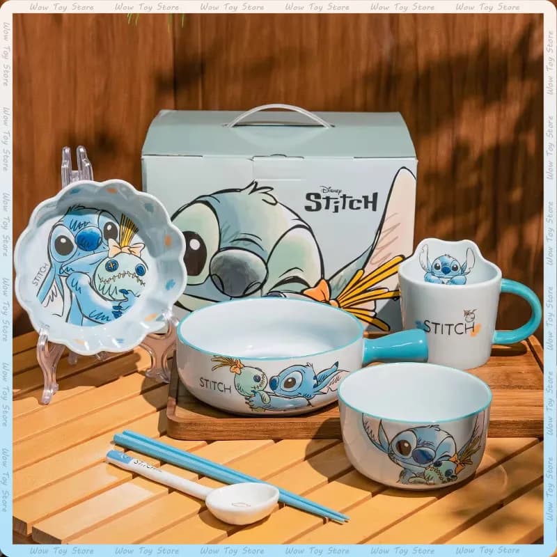 Stitch Disney Stitch Ceramics Cutlery Set Lovely Bowl Spoon Chopsticks Kawaii Water Cup Gift Box Packaging Gift Cured Tableware