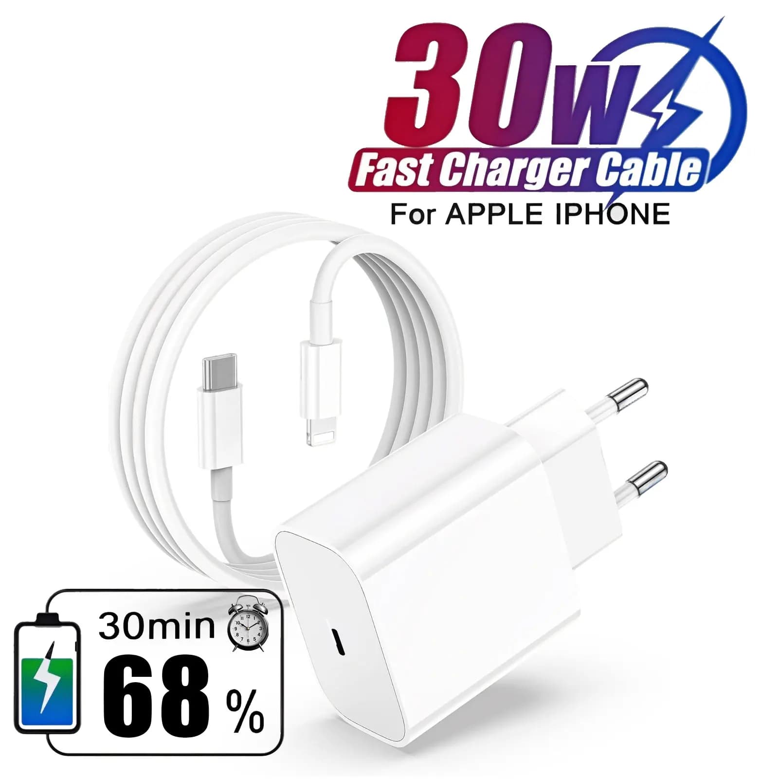 PD 30W fast charger for iPhone 16 15 14 11 12 13 Pro Max Fast Charging Cable For iphone charger USB C  for Apple wall Charger