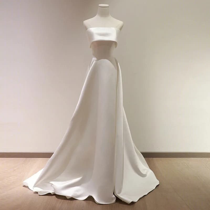 New Satin A Line Wedding Dresses For Women Sexy Strapless Elegant Long Bridal Dress Simple Vestidos De Novia Customized