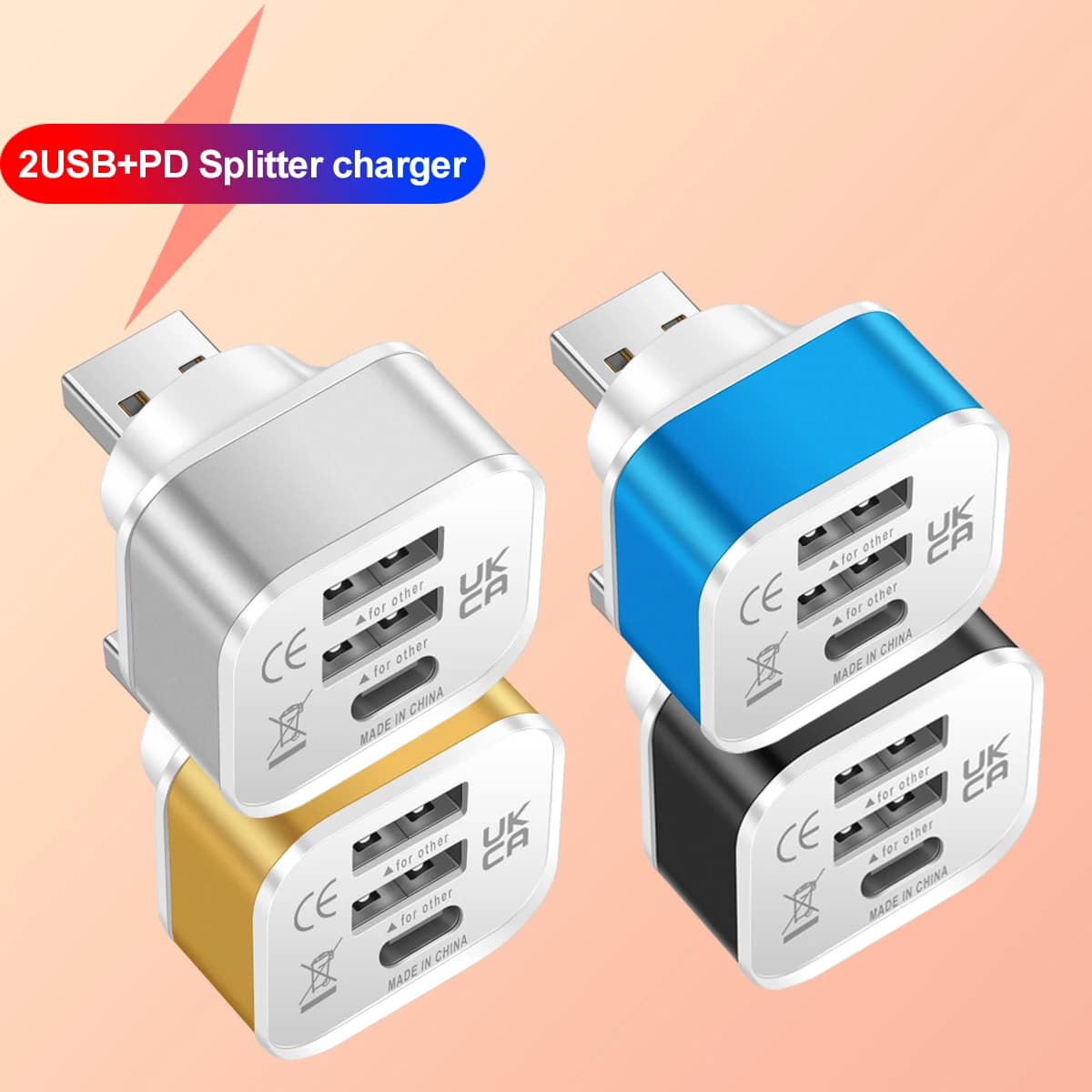 1X 3-Port New 2.0 2USB+Type-c Charger Expander USB Splitter USB Hub Adapter Multi-purpose Connector For iPhone 14 Pro Samsung