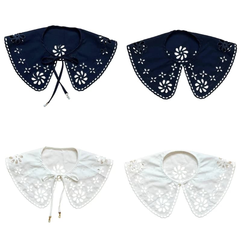 Black Shawl False Collar for Womens Girls Hollow Out Detachable Lace Collar D5QB