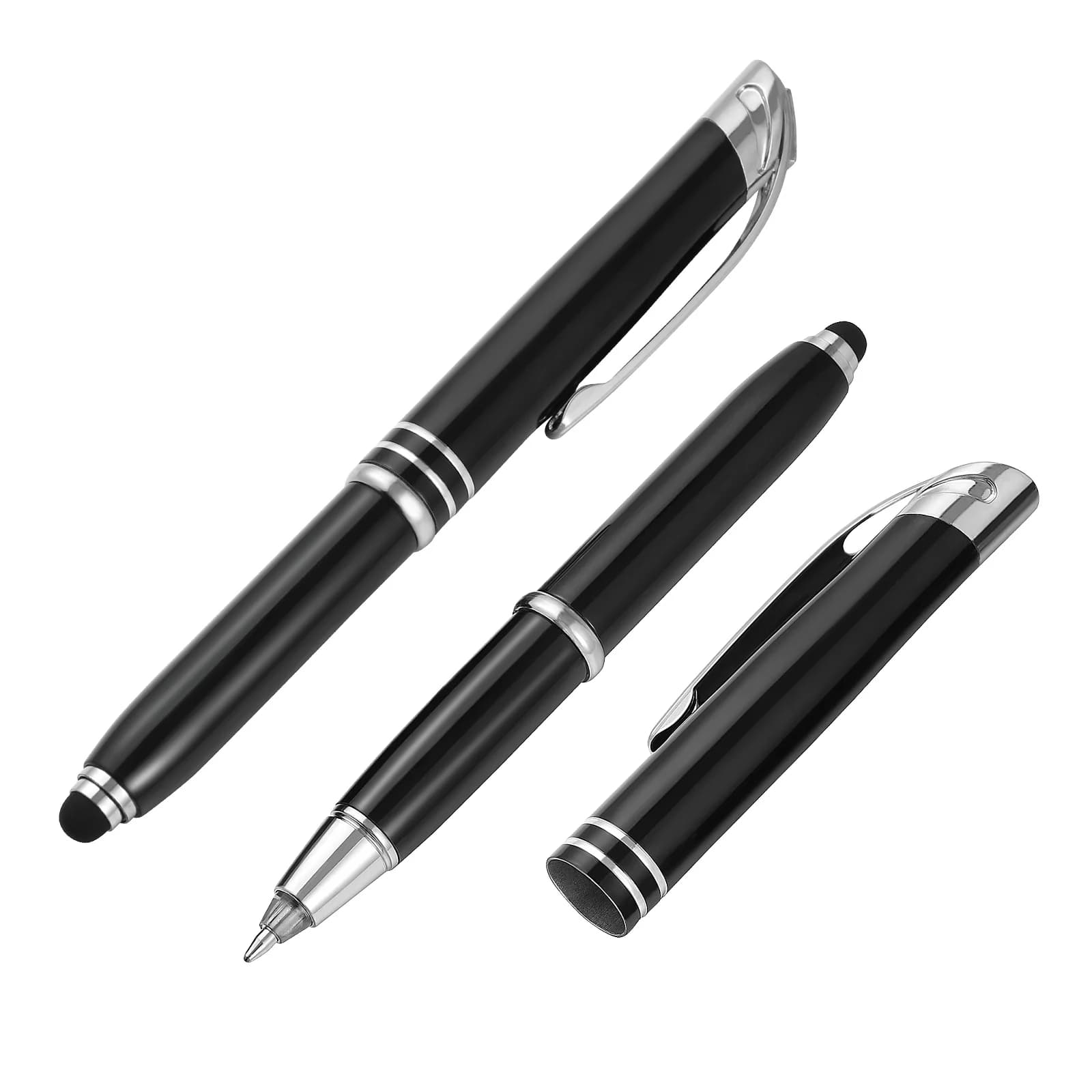 LED Pens Flashlight Ball Point Black Ballpoint for Writing Kids Student Fancy Metal