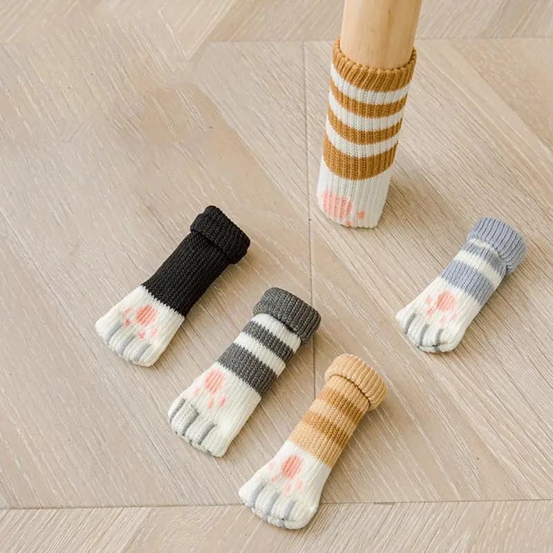 4Pcs Table And Chair Foot Pad Foot Cover Knitted Socks Cat Claw Mute Wear-resistant Non-slip suitable Floor Protection Mat