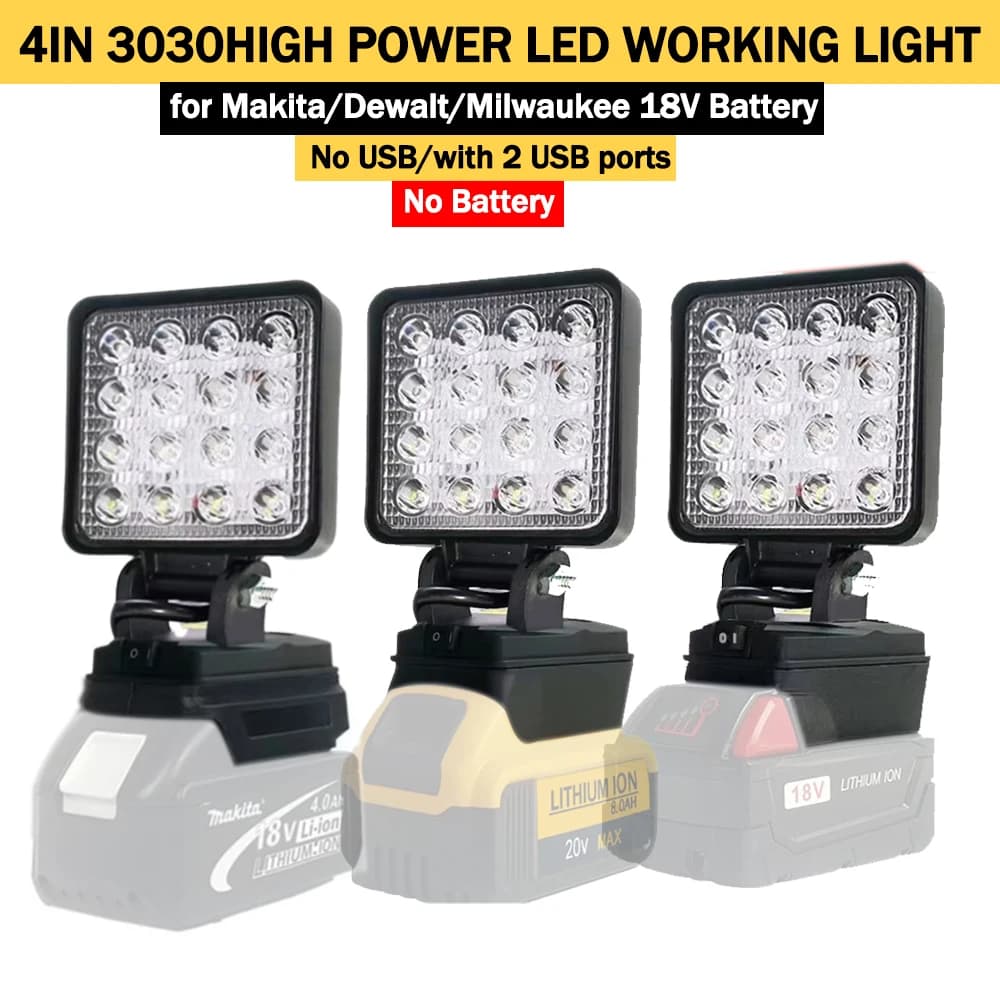 Led Light Portable Spotlight Cordless Outdoor Work Fishing Handheld Emergency ToolLight Fit Makita/Dewalt/Milwaukee 18V Battery