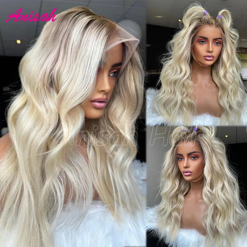 Ombre Blonde 13X4 Transparent Lace Front Human Hair Wig for Women Dark Root Body Wave Blonde 5X5 Lace Closure Wig Pre Plucked