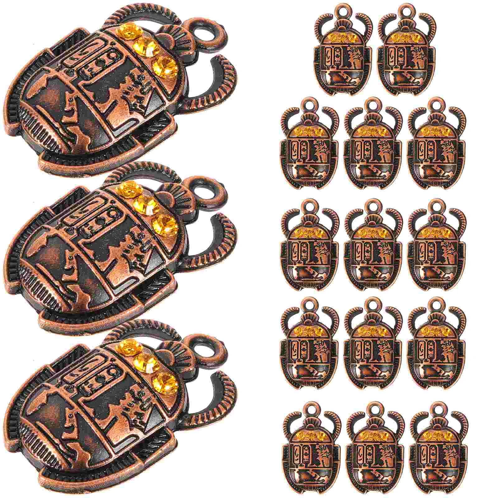 20 Pcs Scarab Pendant Keychain Beetle Rhinestone Jewelry Metal Charm Egyptian DIY Alloy Necklace