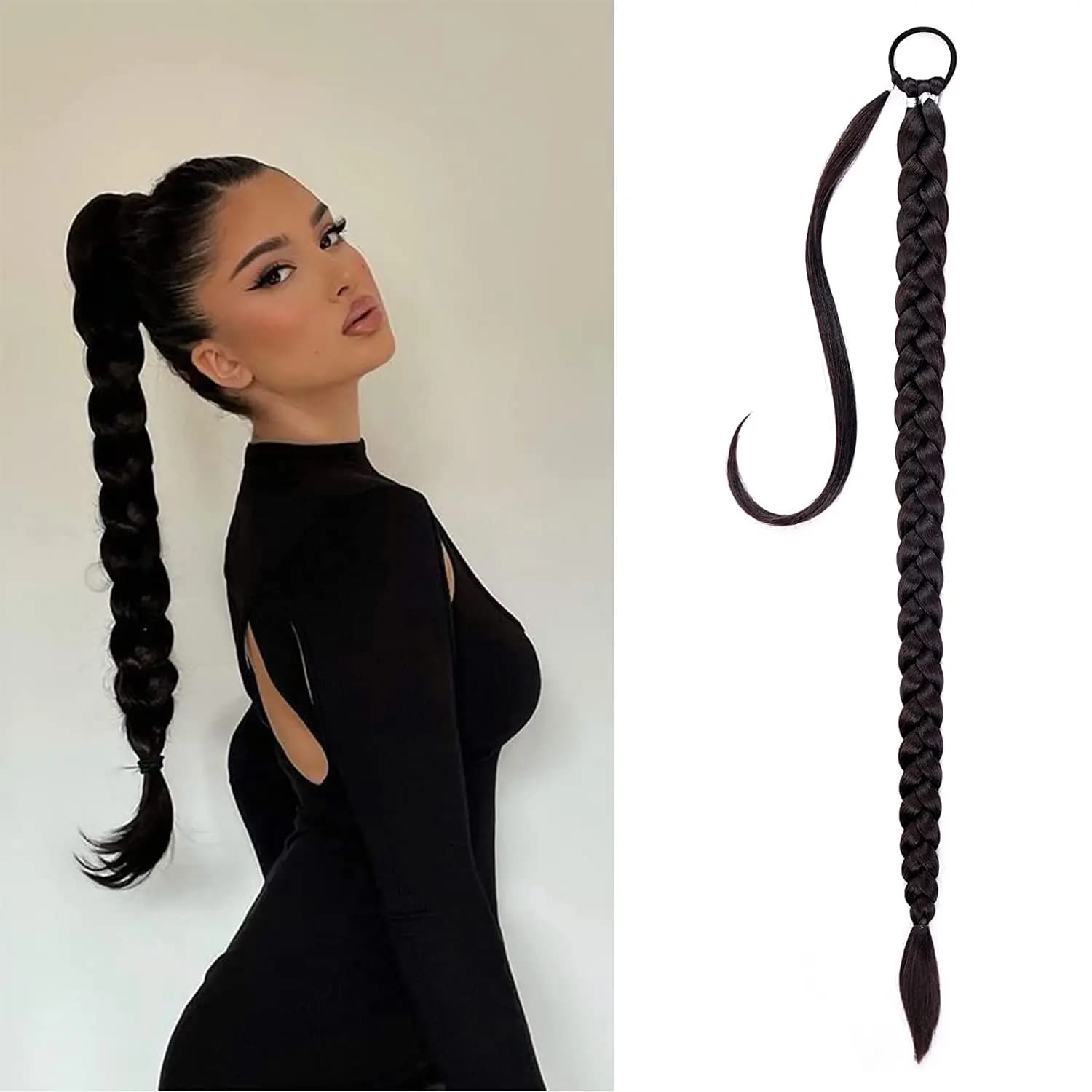 Long Braided Ponytail Extension with Hair Tie Straight Wrap Around Hair Extensions Ponytail Natural Soft Synthetic Hair Piece fo