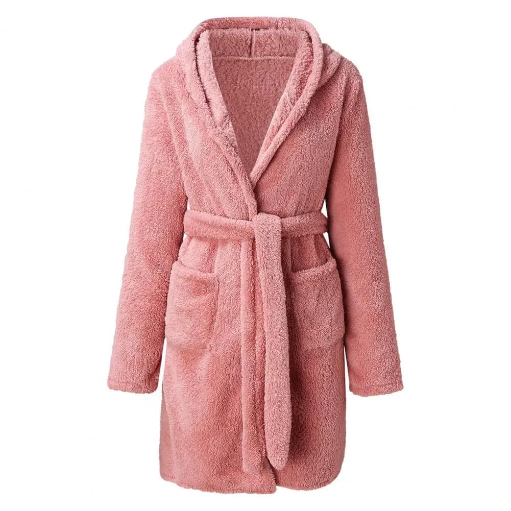 Tie Waist Nightgown Cozy Women's Winter Hooded Nightgown Robe Set with Pockets Plush Flannel Bathrobe for Home Sauna Vacation