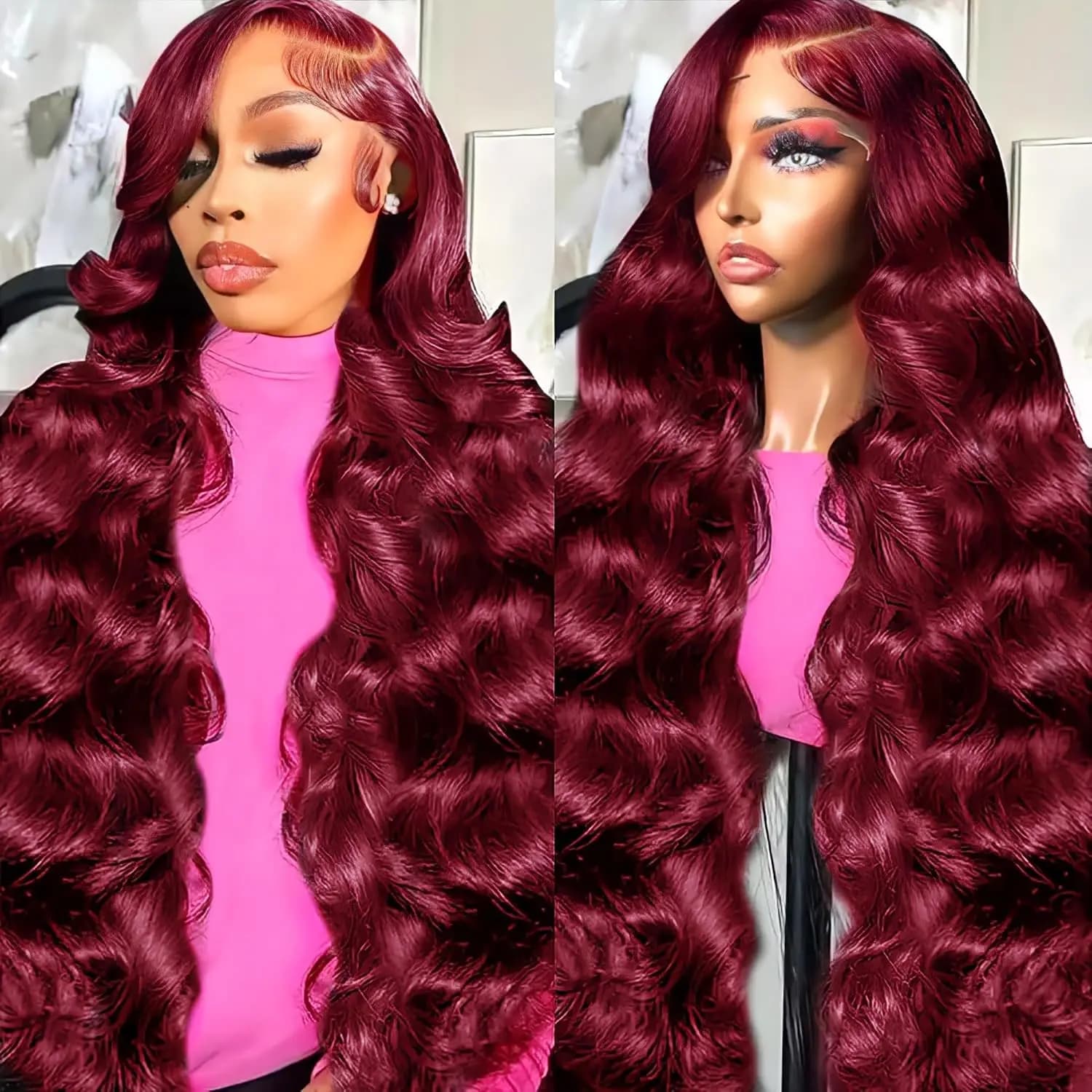 200 Density 99J Burgundy Lace Frontal wigs Human Hair Body Wave 30 Inch 4x4 Lace Front Wig Transparent Lace Wig For Women