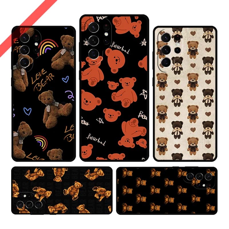 Brown Black Bear Phone Case For Samsung Galaxy S20 FE S21 S10 S23 Plus S24 S22 Ultra Coque Note20 Note10 S9 S8 Cover Capa