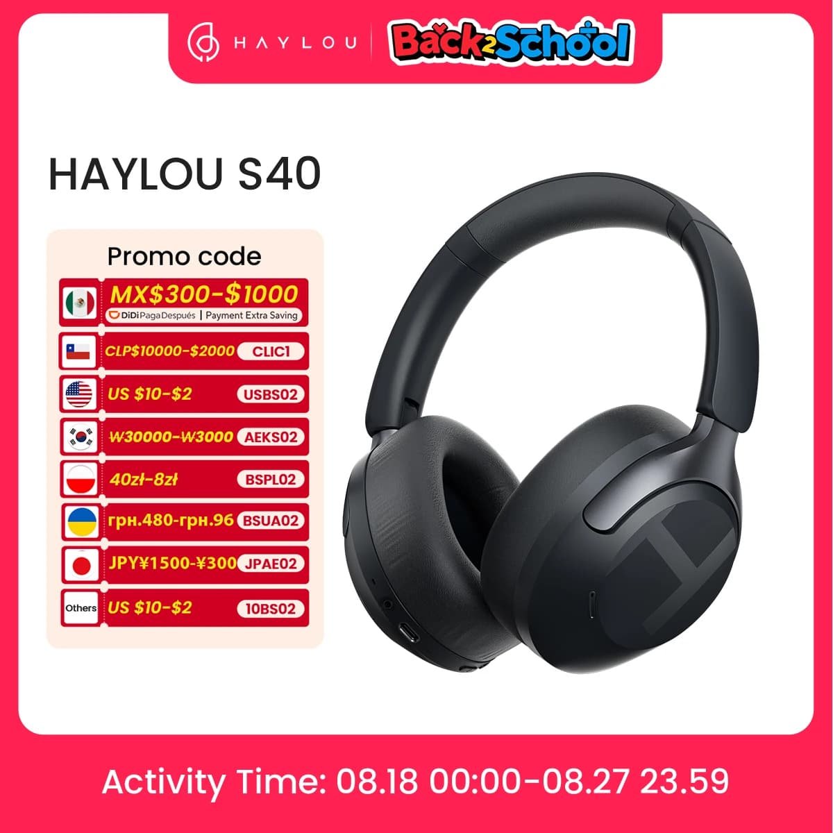 HAYLOU S40 ANC Wireless Headphone 50dB Noise Canceling Hi-Res 3D Spatial Audio Earphone with LDAC Bluetooth 6.0 Over Ear Headset