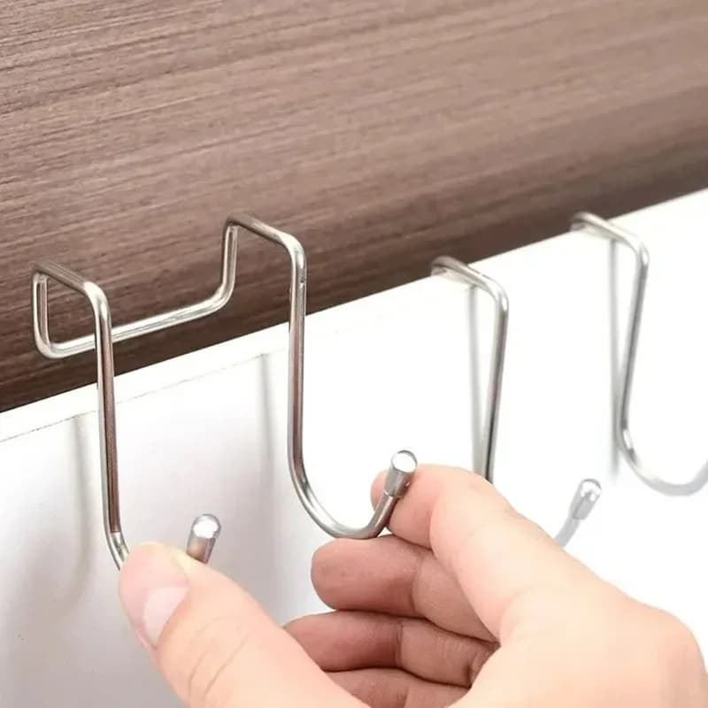 2PC 304 Stainless Steel Hook Free Punching Double S-Shape Hook Kitchen Bathroom Cabinet Door Back Type Coat Towel Storage Hanger