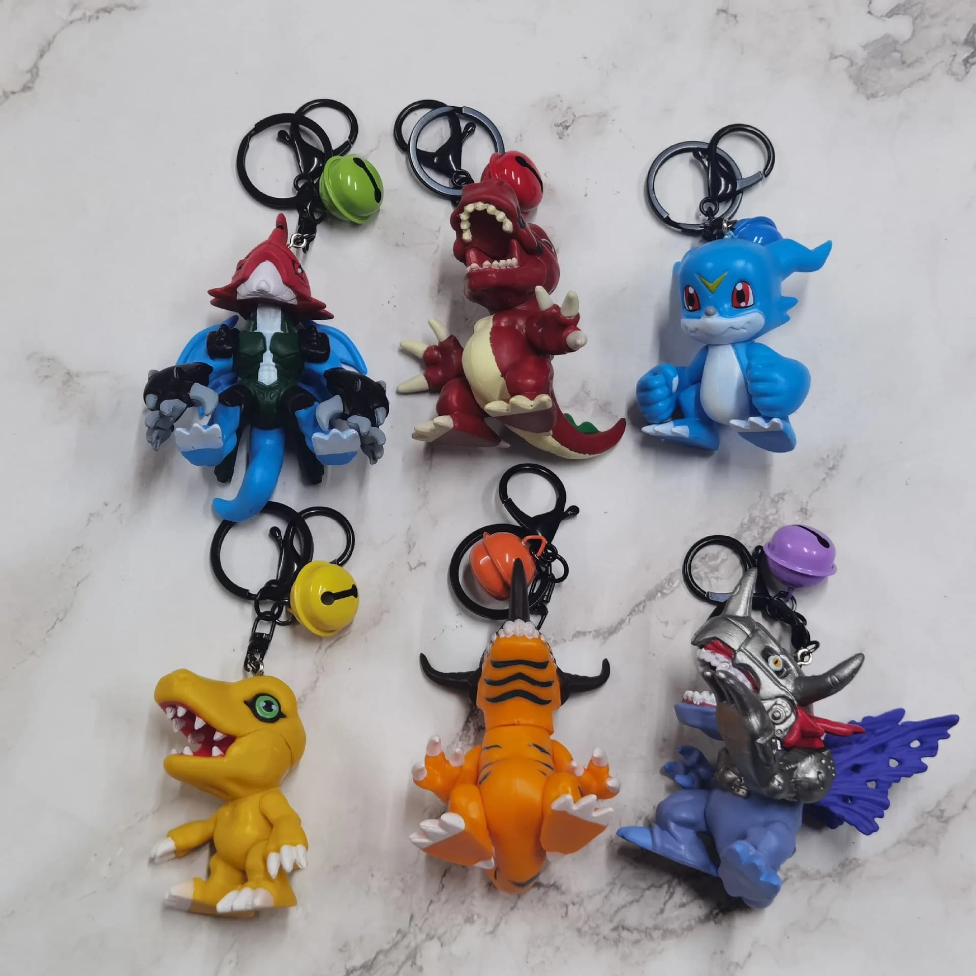 6pcs/Set Japan Anime Digital Monster Digimon Metal Greymon  Figure Toys Key chain 6-8cm