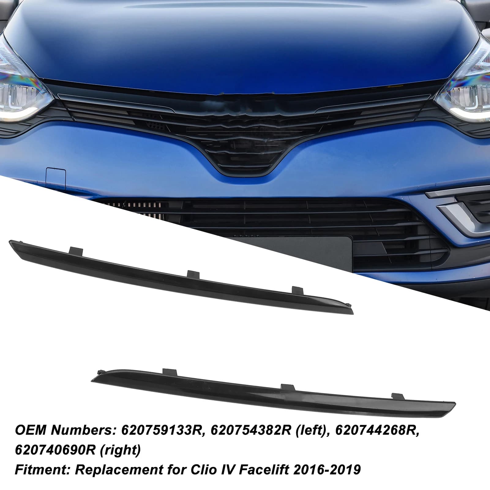 Gloss Black Front Bumper Grille Moulding Trims 620759133R 620744268R For Renault Clio IV Facelift 2016 To 2019