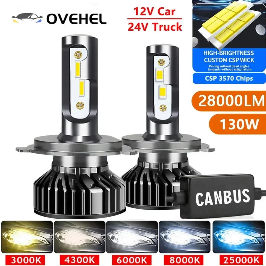 Car Headlight CSP 28000LM 130W H4 LED H7 Canbus H1 H3 H8 H11 9005 9006 9007 880 8000K 6000K Car Auto Headlamp Led Lights For Car