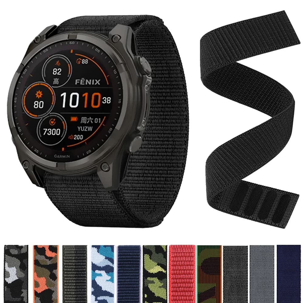 26mm 22mm Strap For Garmin Fenix E 8 47mm 51mm 7 7X Pro/Enduro 3 2/Epix Quick Release Bracelet Hook Loop Nylon Sports Watch Band