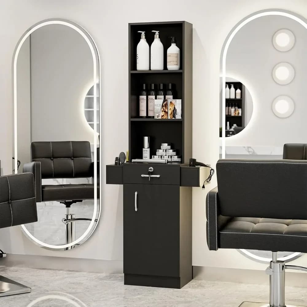 Wall Mount Salon Storage Station, Barber Stations Hair Salon Station, Beauty Salon Spa Equipment, Salon Trolley for Hair Styling