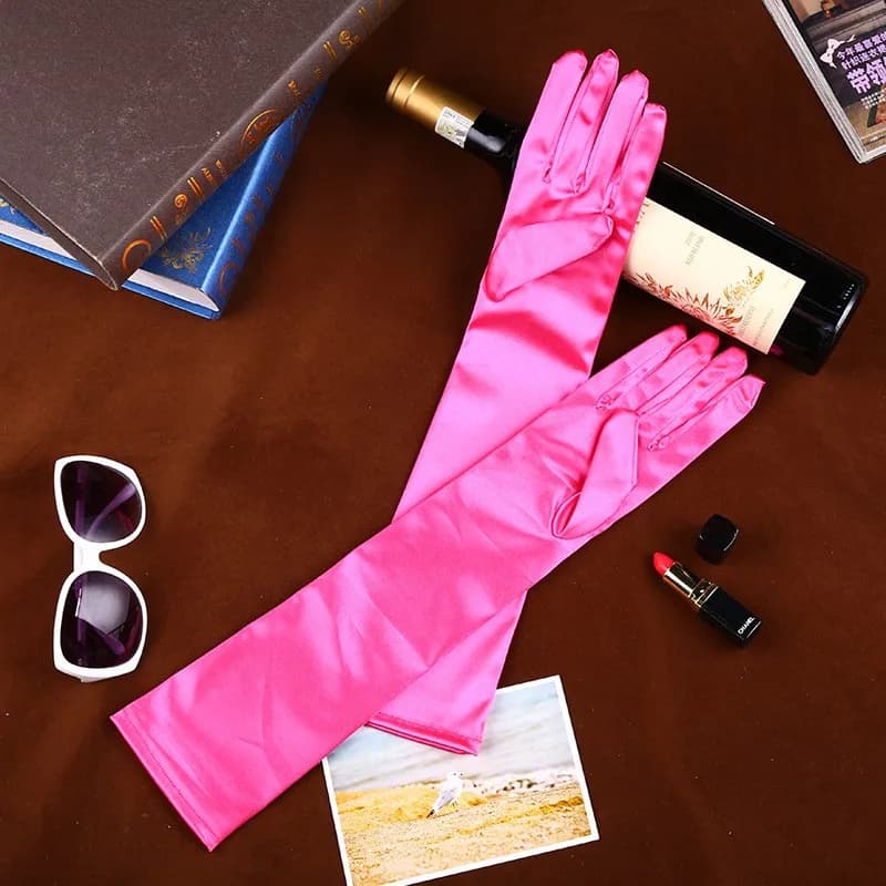 Elegant New Pink Blue Purple 55cm Long Satin for Bride Wedding Gloves 2022 Girls Finger Prom Guantes de novia Mariage Femme 218