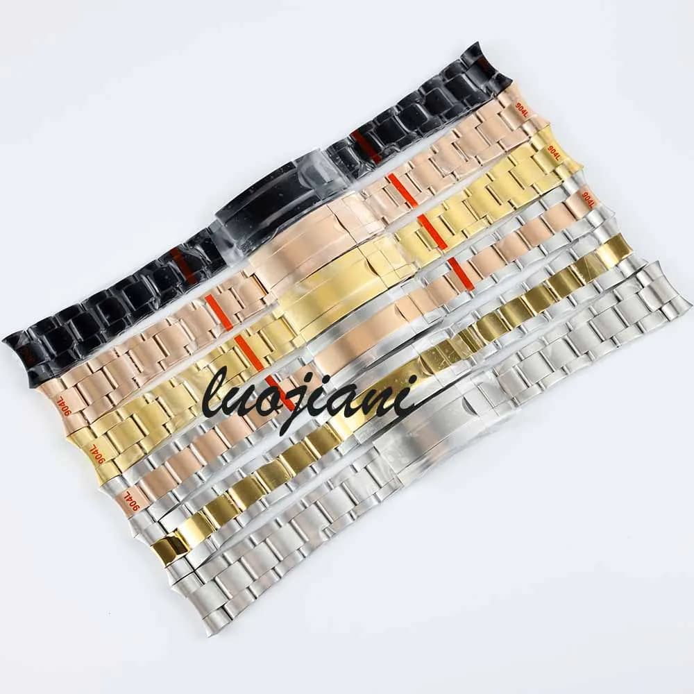 20mm silver gold rose gold black oyster bracelet soild stainless steel band folding buckle fit gmt sub datejust 36/39/40mm case