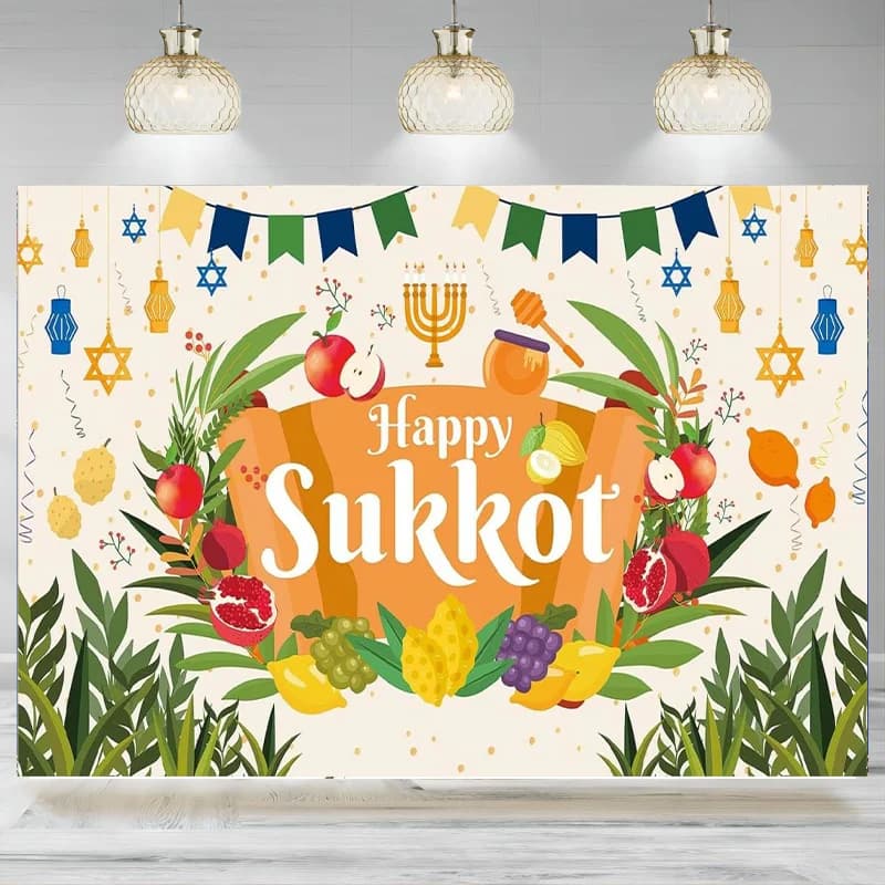 Happy Sukkot Backdrop Decoration Background Jewish Holiday Party Welcome Banner Jewish Festival Photographic