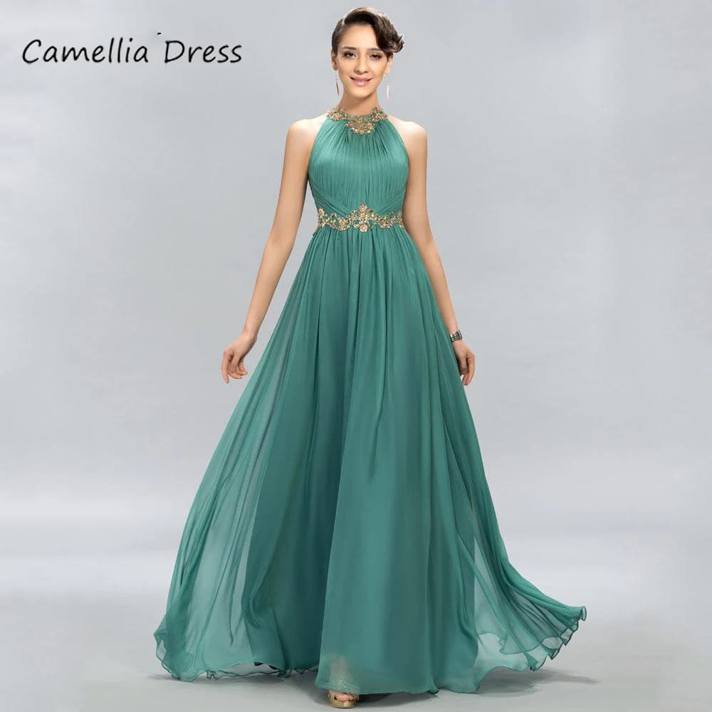 Vintage Halter A Line Prom Dress Elegant Sleeveless Evening Dress Beading Chiffon Floor-Length Party Dresses Vestido De Noche