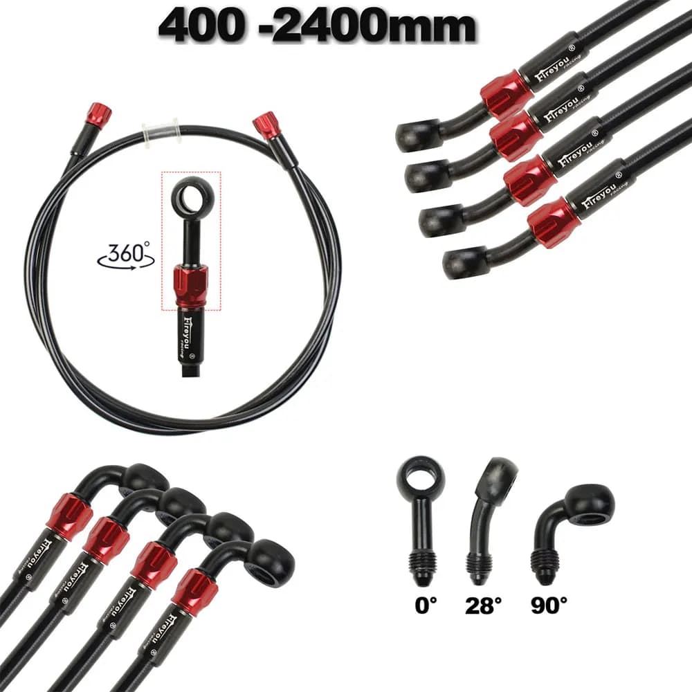 Motorcycle Brake Hose AN3 Hydraulic Braided Brake Line with 360 Degree Rotatable banjo Fit M10 Fit for ATV Pit Dirt Street Racin