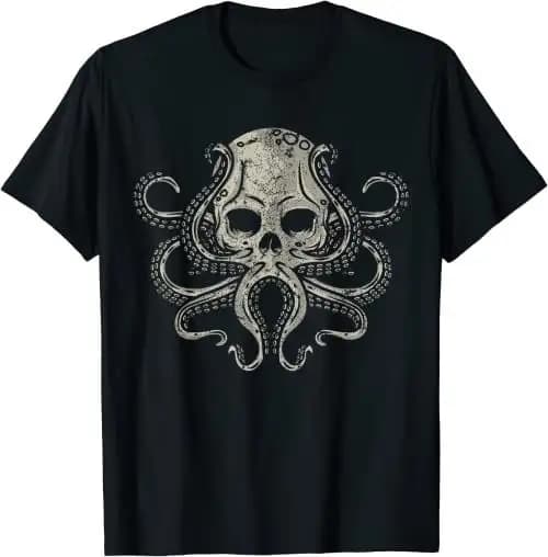Octopus Creepy Scuba Diver Goth Kraken Skeleton Distressed T Shirt SweaT 27541