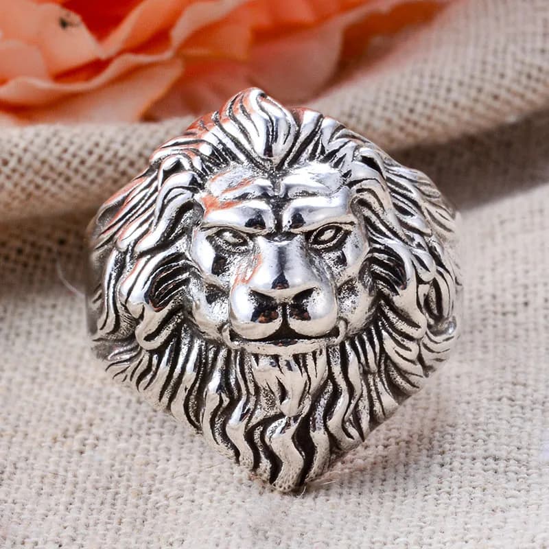 Original Jewelry Exaggerated Lion Animal Design Retro Thai Silver Men Party Ring Promotion Gifts Cheap Never Fade