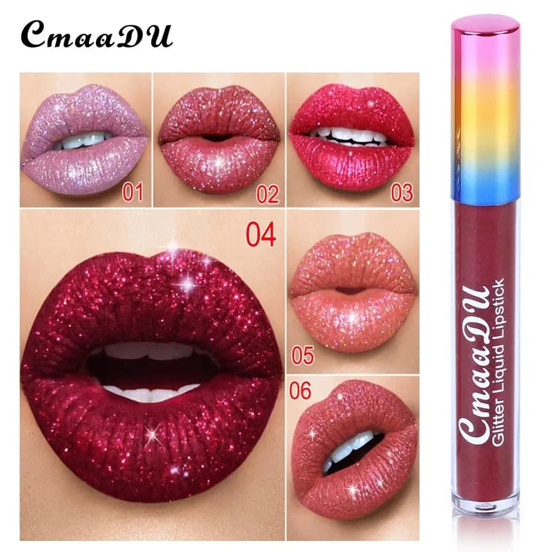 CmaaDu 6Color Metal Glitter Matte Lip Gloss Long Lasting Liquid Lipstick Sparkle Makeup Maquiagem Waterproof Shimmer Rich Charm