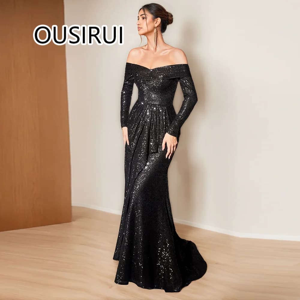 Sparkly Sequins Boat Collar Stunning Bridesmaid Prom Dress Sexy Sheath Backless Court Prom Cocktail Gown for Birde Custom Made