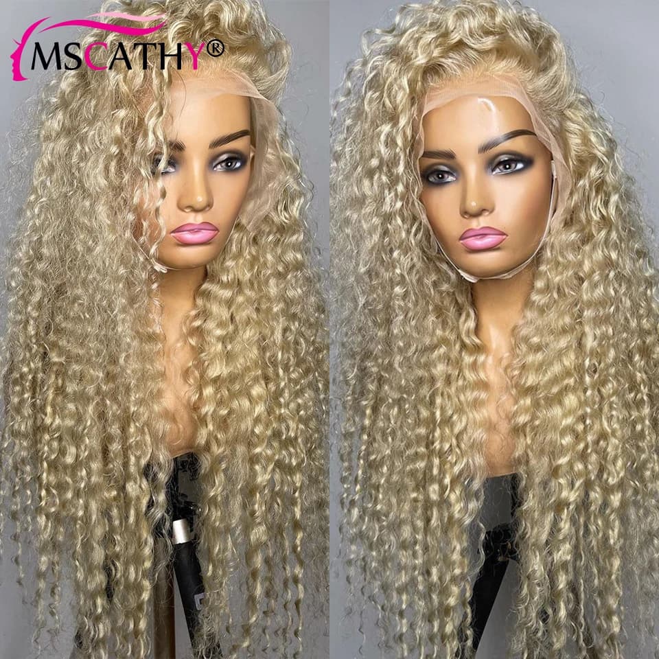 200% Curly 613 Blonde Lace Front Wig Kinky Curly Brazilian Remy Human Hair Wigs For Women 13x6 HD Transparent Lace Frontal Wig
