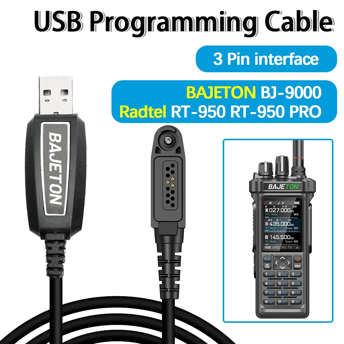 BAJETON Original USB Programming Cable Type-C For Bajeton BJ-9000 Radtel RT-950 RT-950 PRO Ham Radio