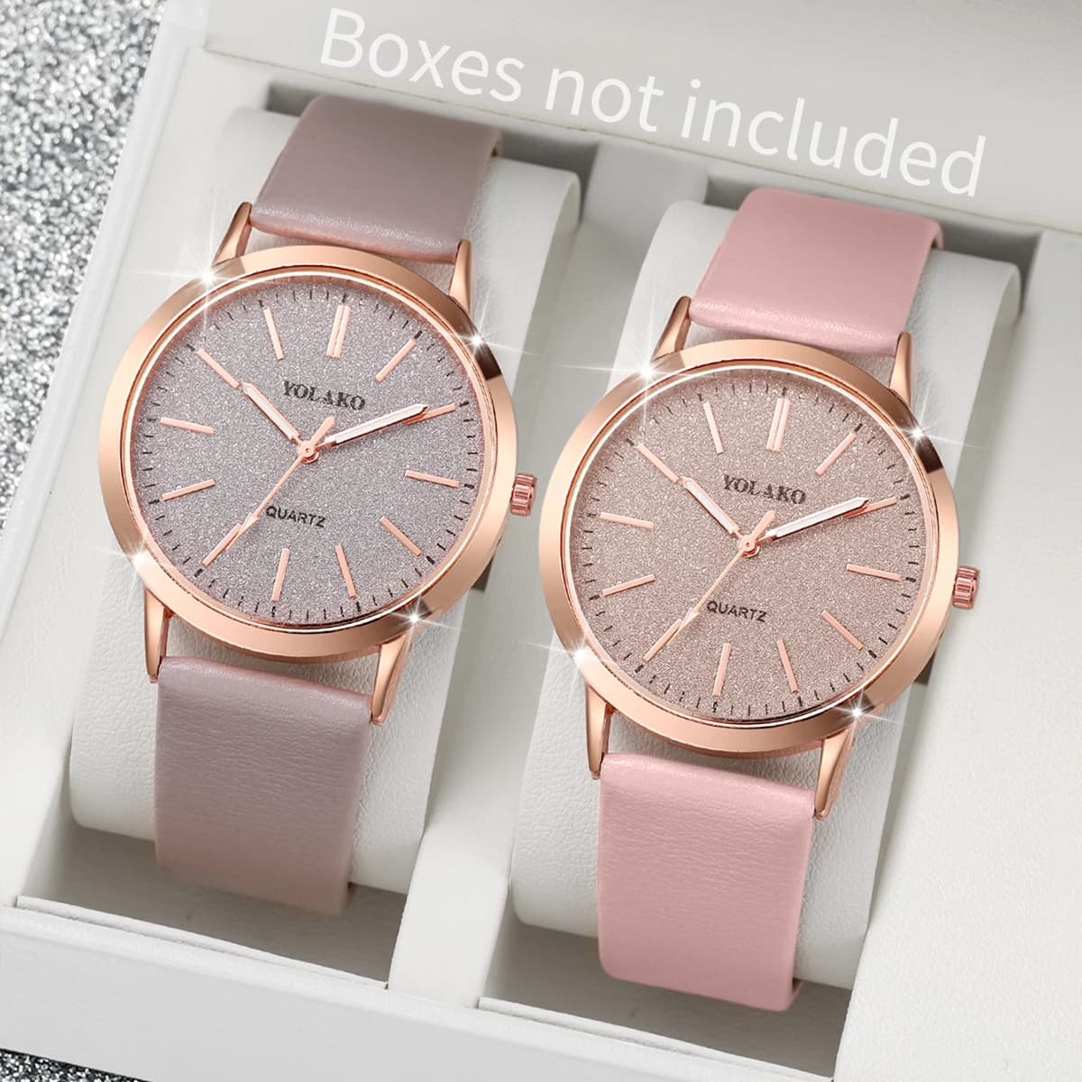 2PCs/Set Korean Women's Watch Fashion Versatile Leather Strap Grey Pink Twin Watch