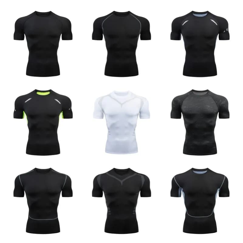 New Short Sleeve Men's Sports T-Shirt Summer Breathable Quick Dry Sports Top Bodybuilding Track suit Compression Shirt Fitness
